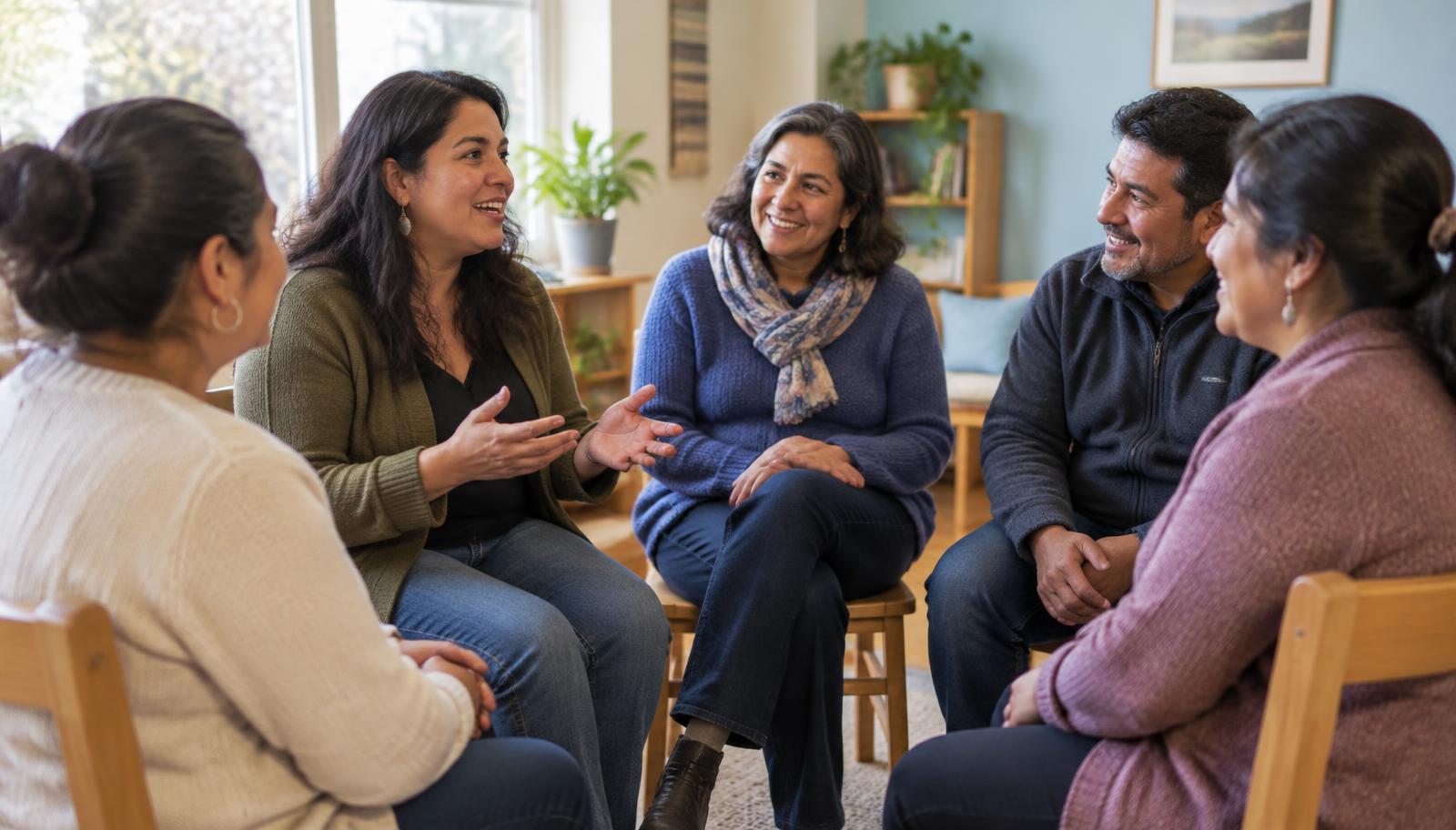 Imagen ilustrativa: grupo de madres y cuidadores conversando en un encuentro